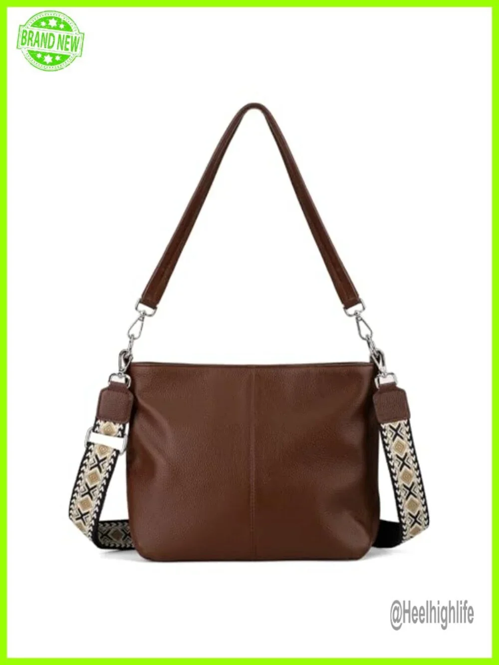Genuine Leather Crossbody Hobo Bag with 2 Removable Straps